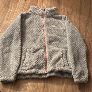 Columbia Light Gray Sherpa Jacket with Pink Zipper